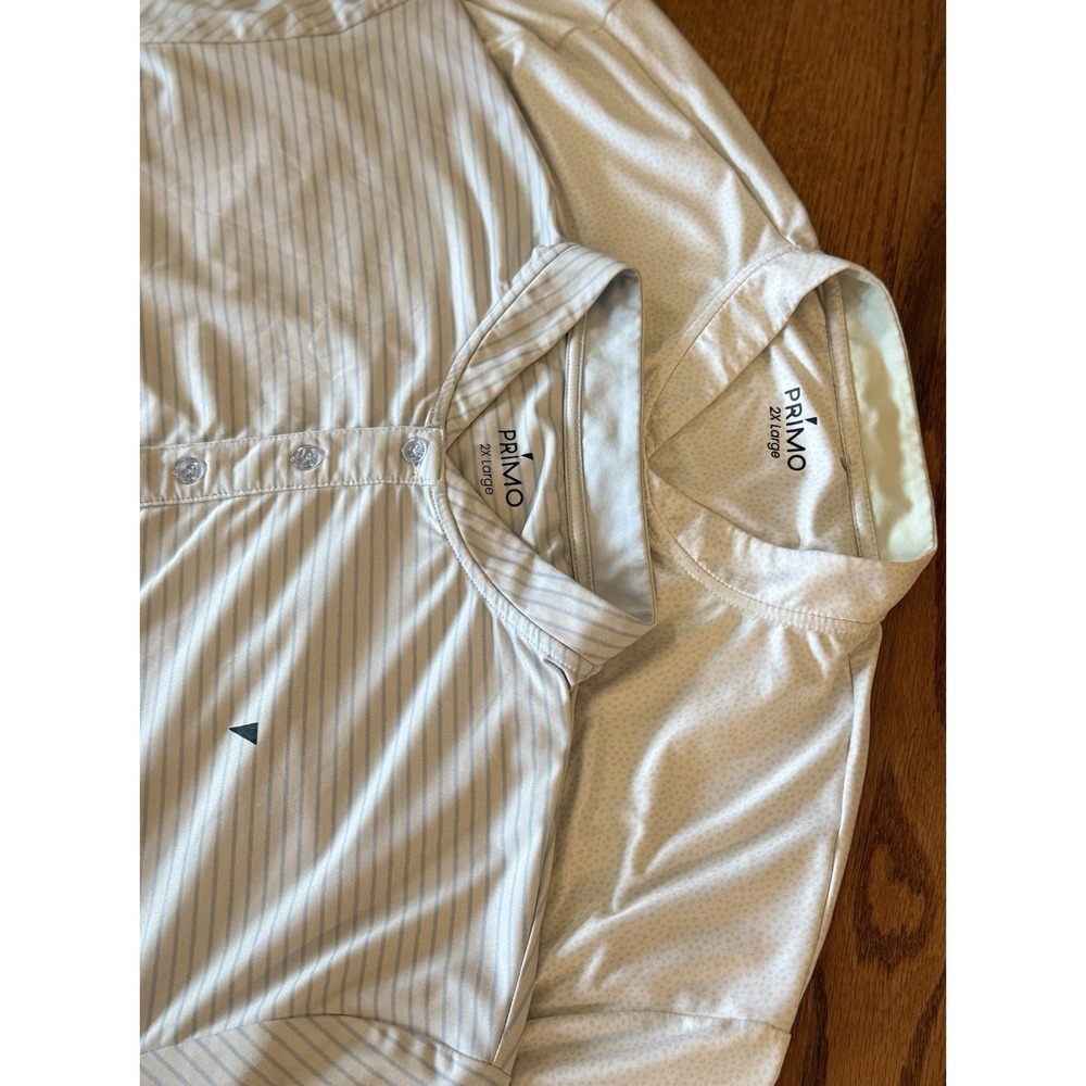 2 Primo Golf Polo Shirt Mens 2XL Striped And White Geometric AOP Blade Collar